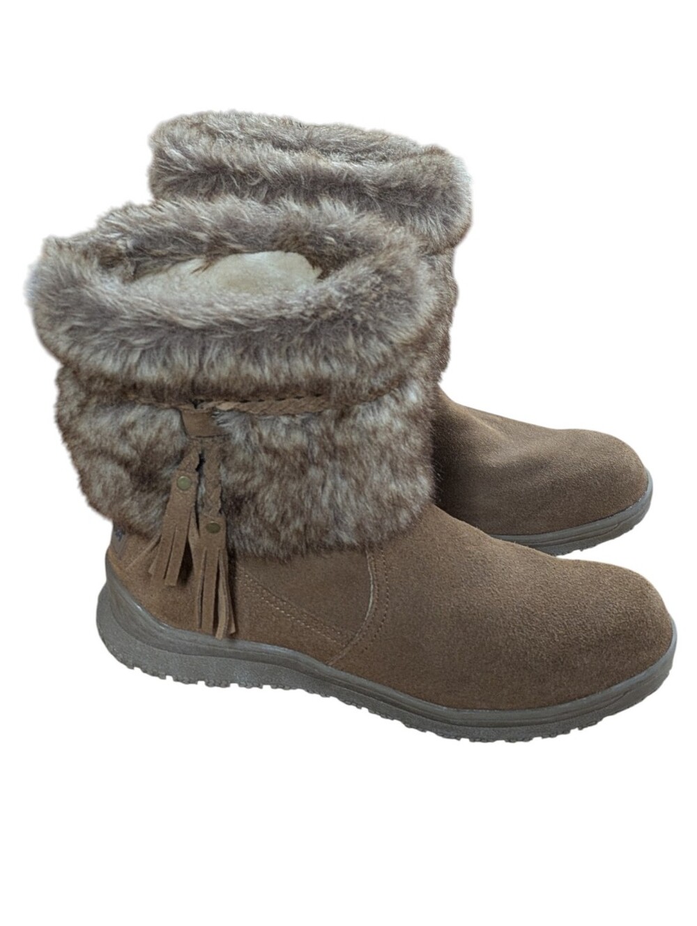 Minnetonka Suede Everett Boot Brown Faux Fur Size 8 - Picture 2 of 12